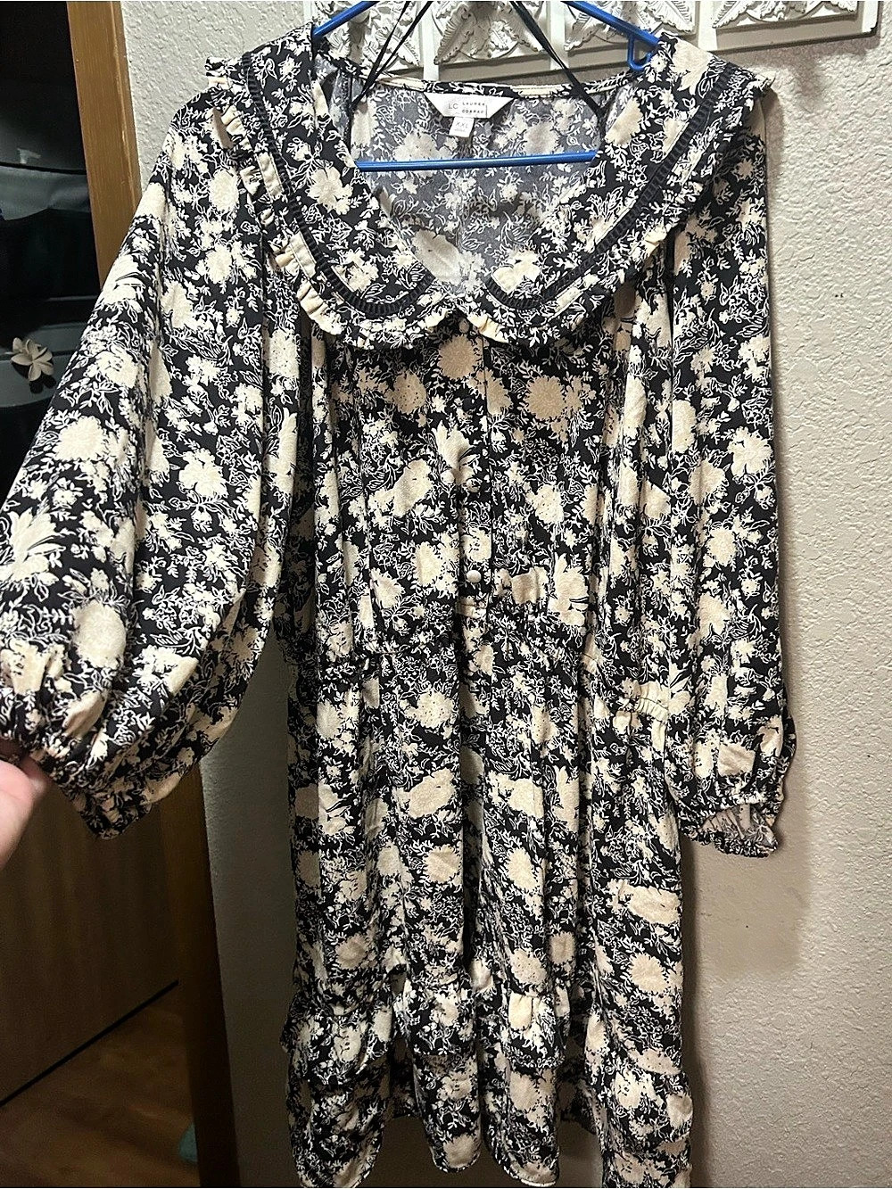LC Lauren Conrad Floral Midi Dress Black & Cream XXL